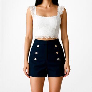 H&M Navy Blue High Waisted Sailor Double Breasted Button Front Shorts Size 0/XS